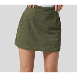 Halara High Waisted Corduroy Casual Skirt Sz Medium Green Invisible Zipper 2-in-